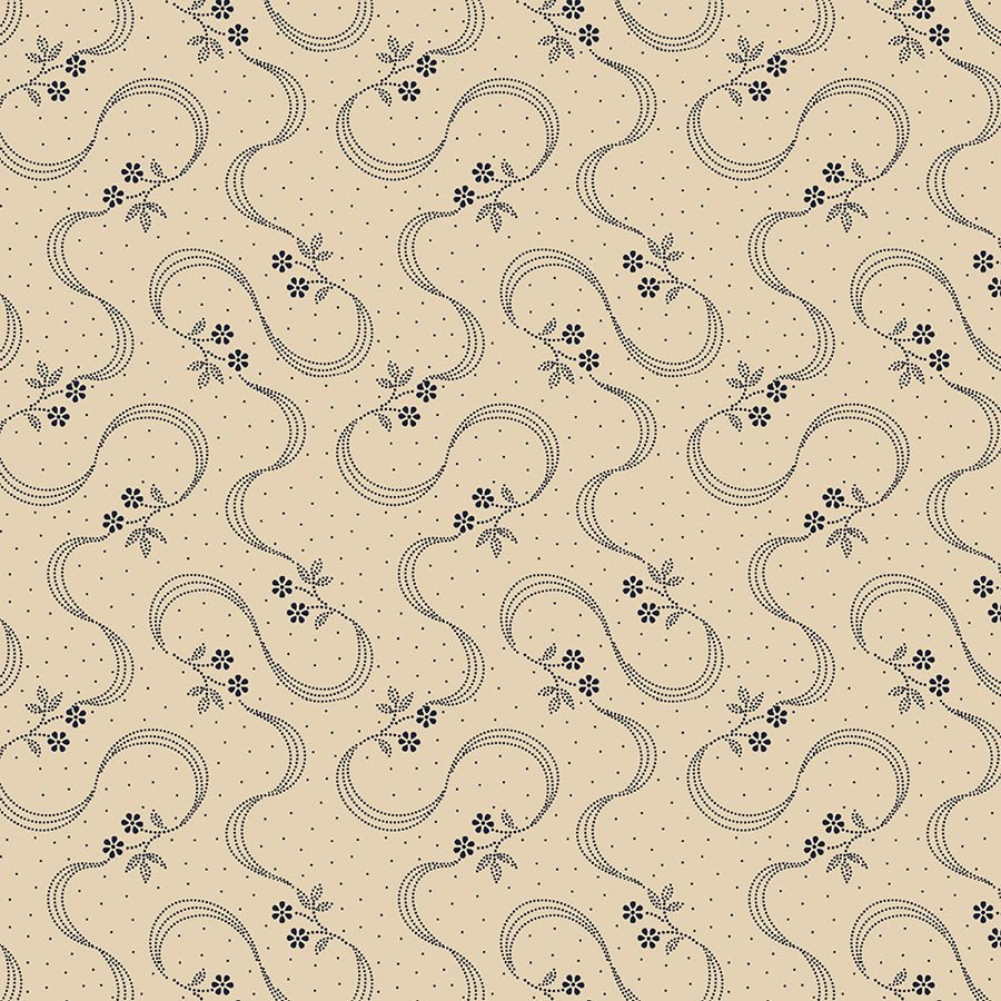 Anna B's Indigos Ribbons Beige - Marcus Fabrics from Fort Worth Fabric Studio