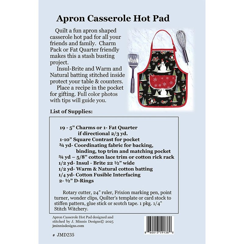 Apron Casserole Hot Pad Pattern by J. Minnis Designs - J. Minnis Designs from Fort Worth Fabric Studio