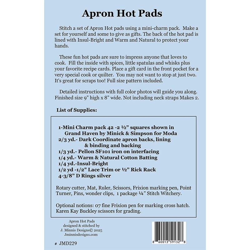 Apron Hot Pads Pattern by J. Minnis Designs - J. Minnis Designs from Fort Worth Fabric Studio