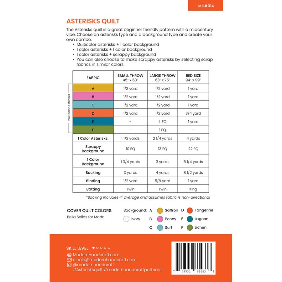 Asterisks Quilt Pattern by Modern Handcraft - Modern Handcraft from Fort Worth Fabric Studio