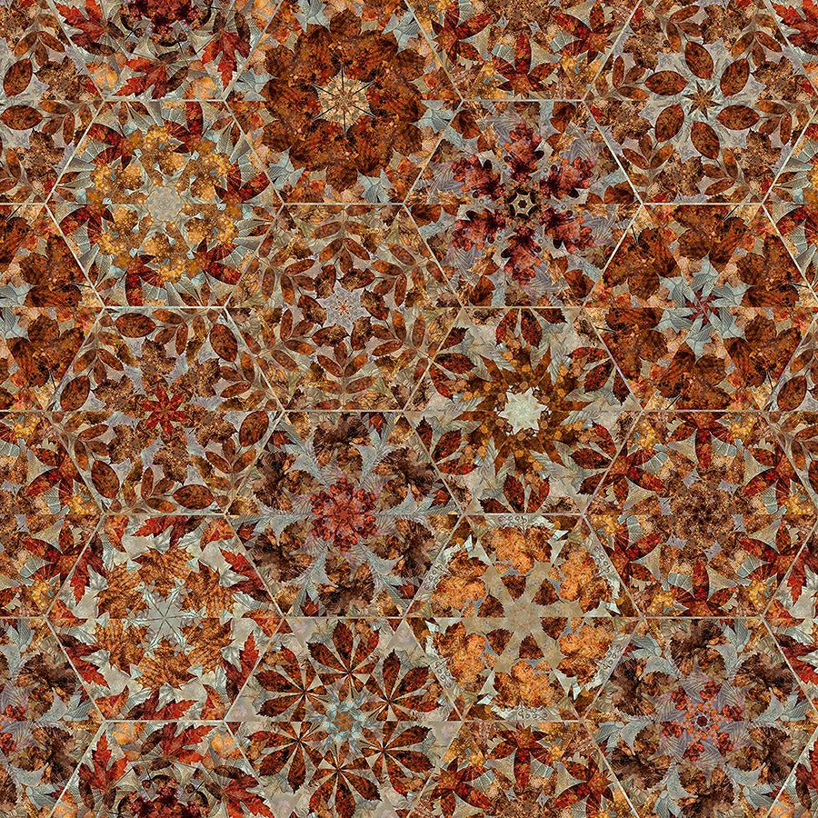 Autumn Elegance Leaf Kaleidoscope Rust Taupe - In the Beginning from Fort Worth Fabric Studio