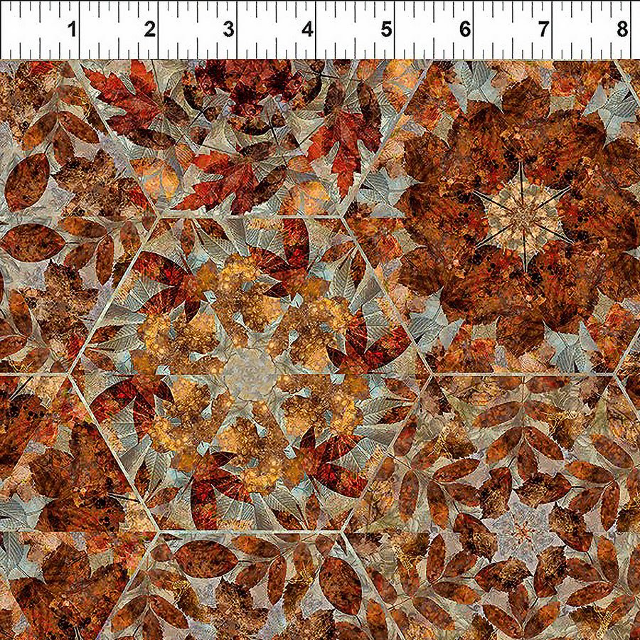 Autumn Elegance Leaf Kaleidoscope Rust Taupe - In the Beginning from Fort Worth Fabric Studio