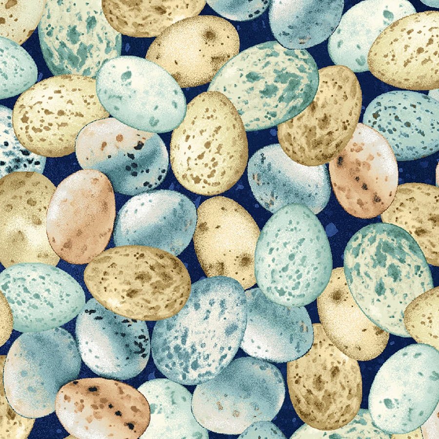 Awakenings Eggs Blue - Henry Glass from Fort Worth Fabric Studio
