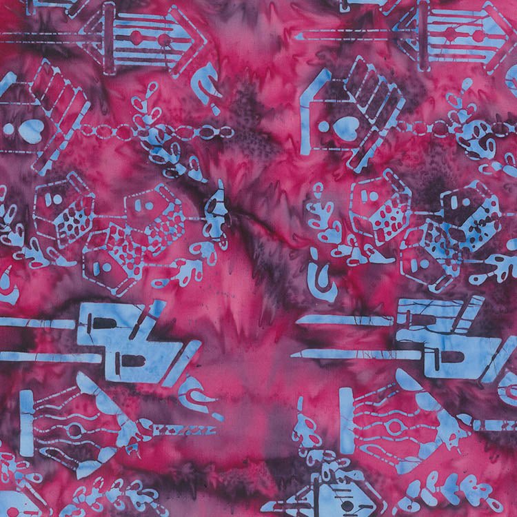 Banyan Secret Garden Batiks Birdhouse Row Midnight Pink 1 Yard Cut - Banyan Batiks from Fort Worth Fabric Studio