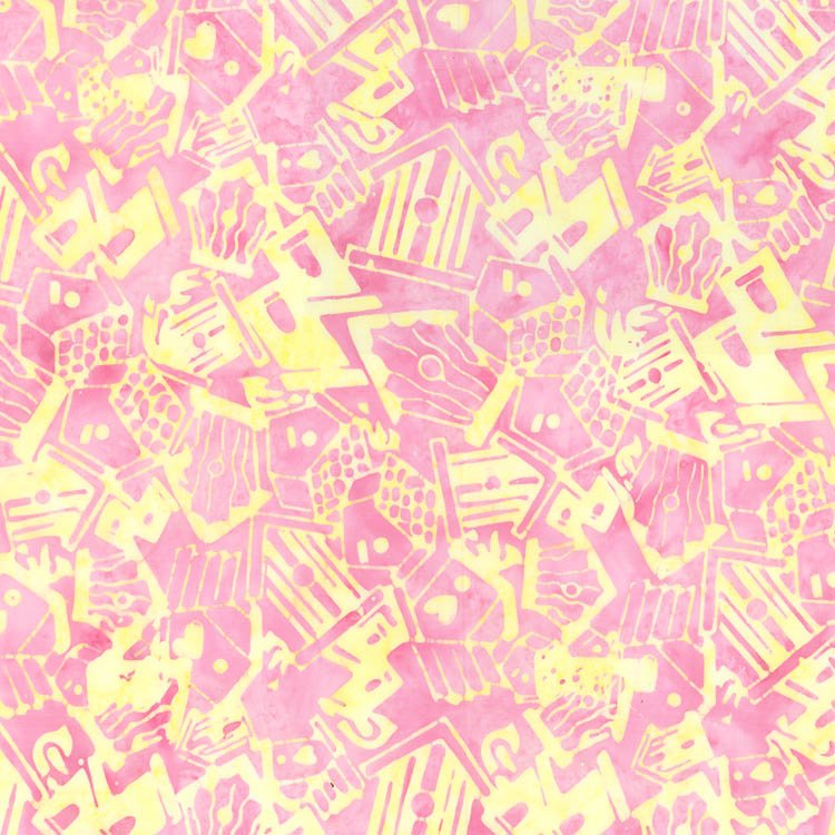 Banyan Secret Garden Batiks Birdhouse Toss Pink Punch 1 Yard Cut - Banyan Batiks from Fort Worth Fabric Studio