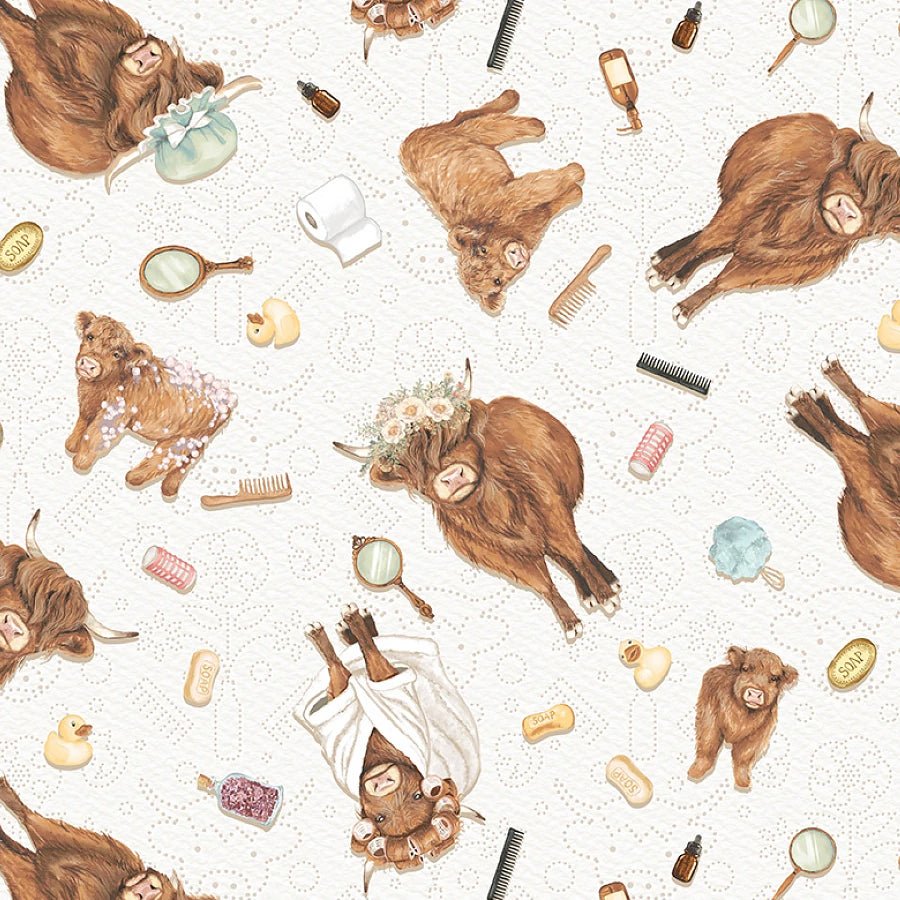 Bathing Bonnies Cow Toss White/Mint - Studio E from Fort Worth Fabric Studio