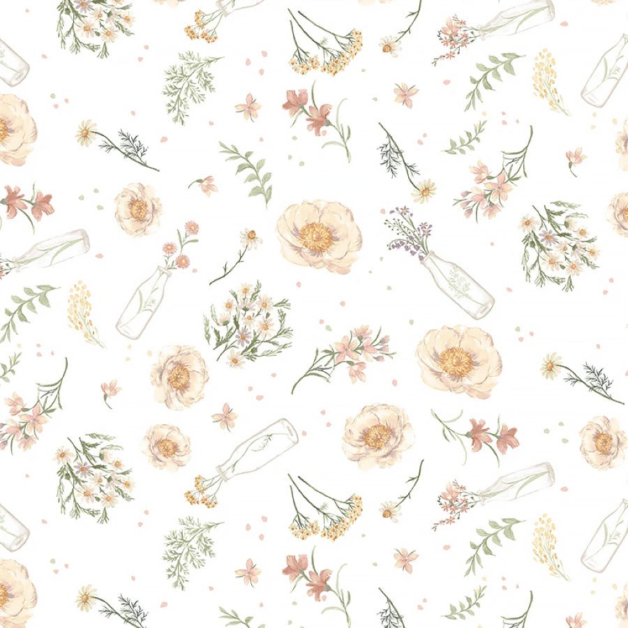 Bathing Bonnies Milk Bottle Florals White - Studio E from Fort Worth Fabric Studio