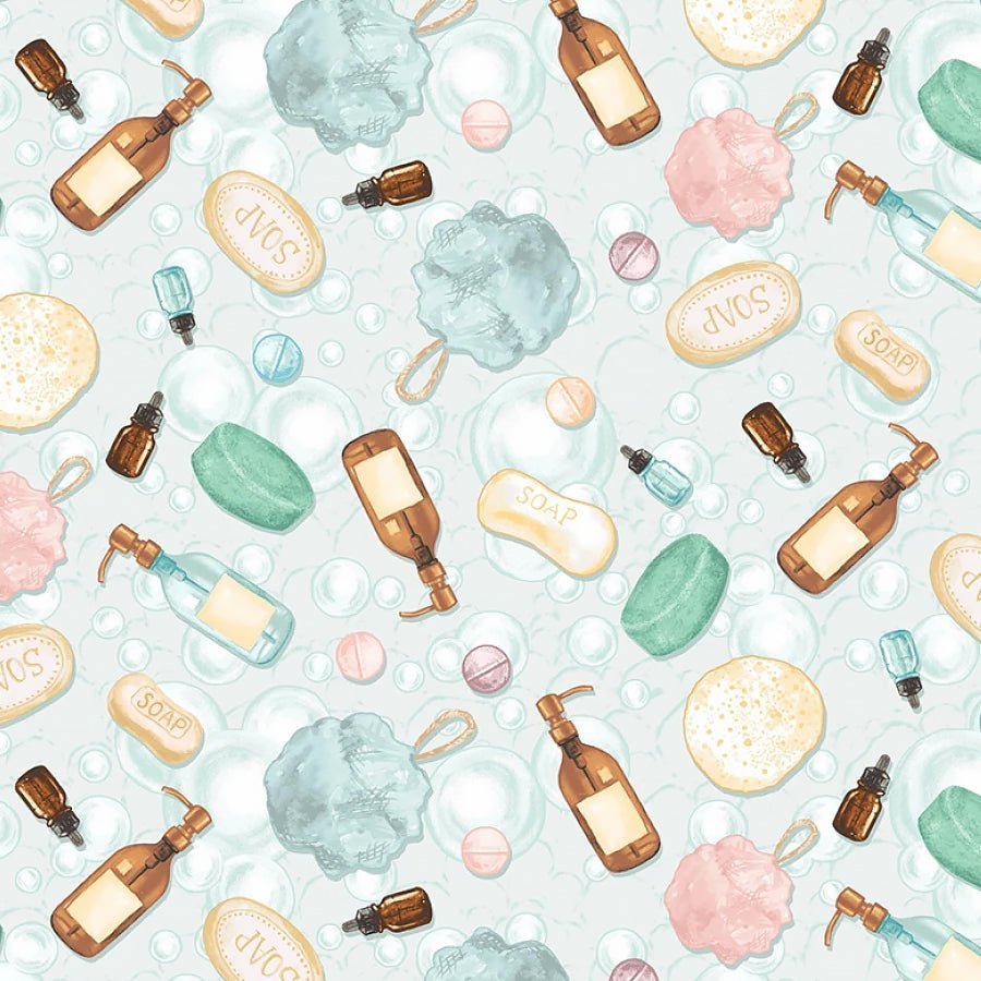 Bathing Bonnies Toiletries Mint – Remnant 40″ × 44″ - Studio E from Fort Worth Fabric Studio