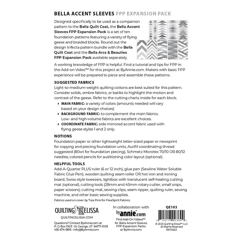 Bella Quilt Coat ACCENT SLEEVES Companion Pattern by Quilting Elissa & byAnnie - ByAnnie from Fort Worth Fabric Studio