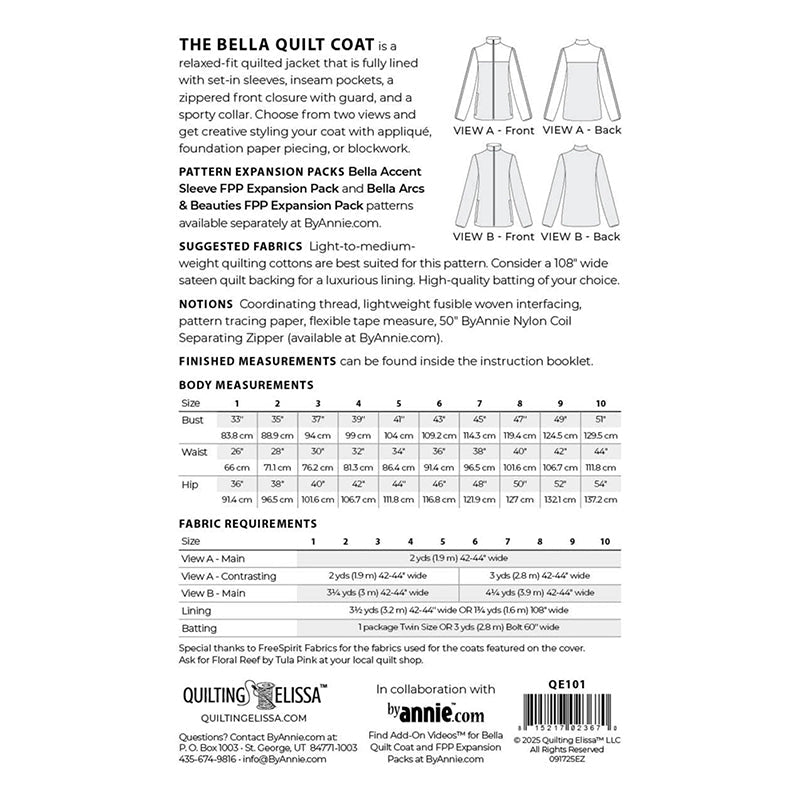 Bella Quilt Coat Pattern by Quilting Elissa & byAnnie - ByAnnie from Fort Worth Fabric Studio