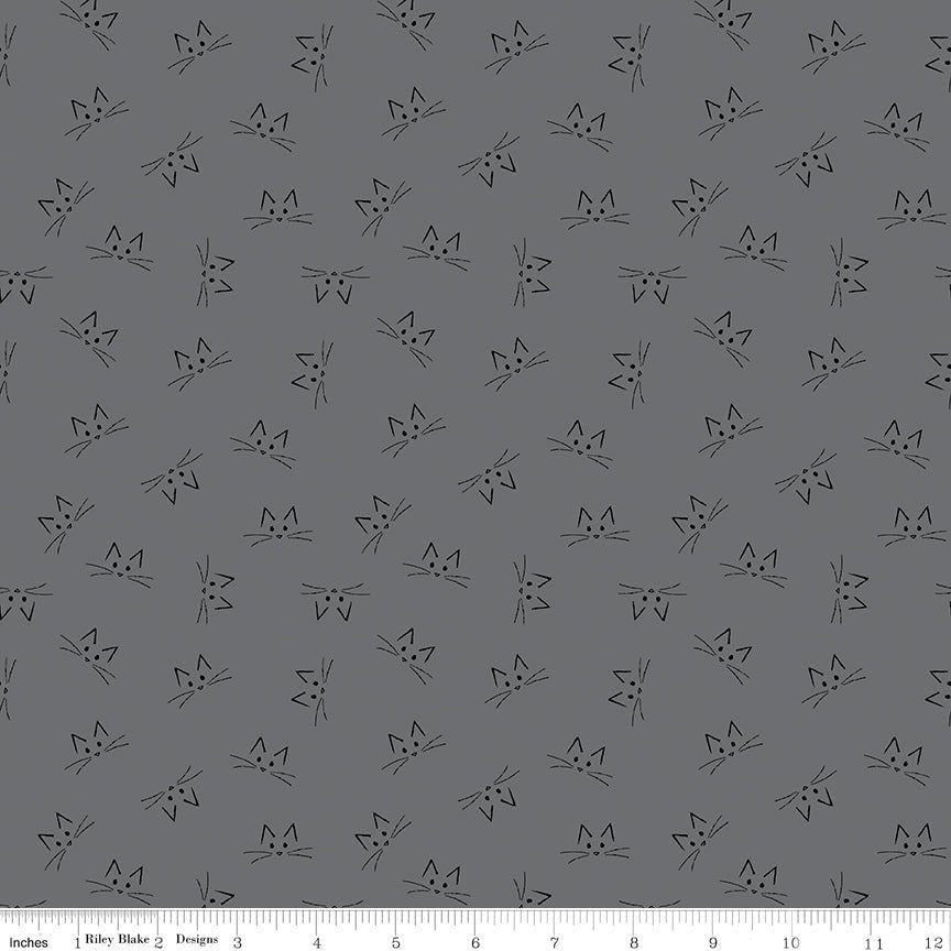 Blackout Cat Face Gray - Riley Blake from Fort Worth Fabric Studio