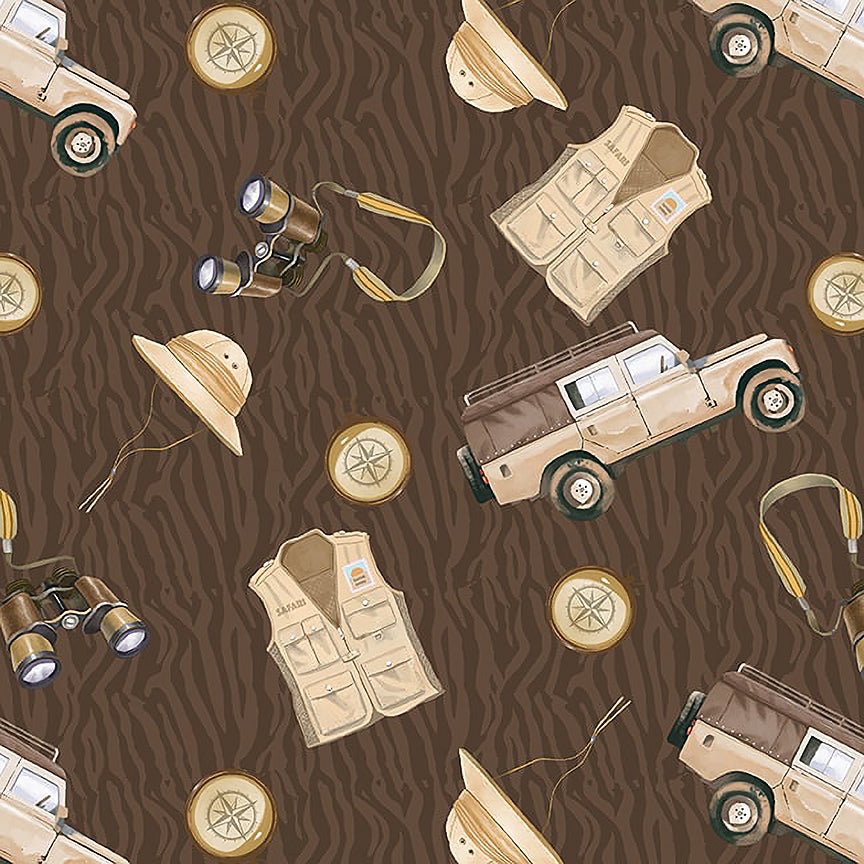 Blank Safari Sights Safari Accessories Brown 1 Yard Cut - Blank Quilting from Fort Worth Fabric Studio
