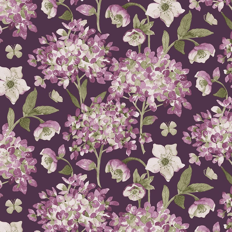 Blooming Beauty Hydrangea & Hellebore Plum/Multi - Henry Glass from Fort Worth Fabric Studio