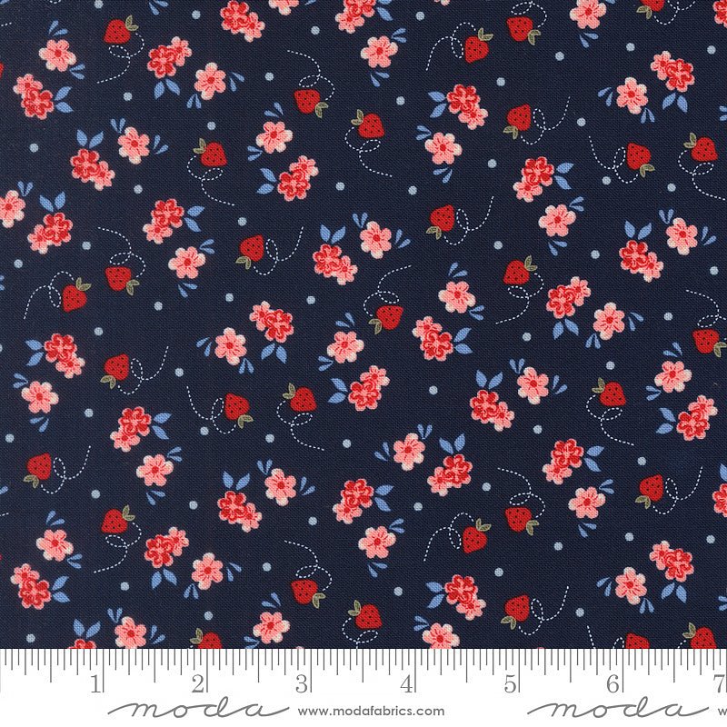 Blossom Jubilee Strawberry Florals Nightfall - Moda from Fort Worth Fabric Studio