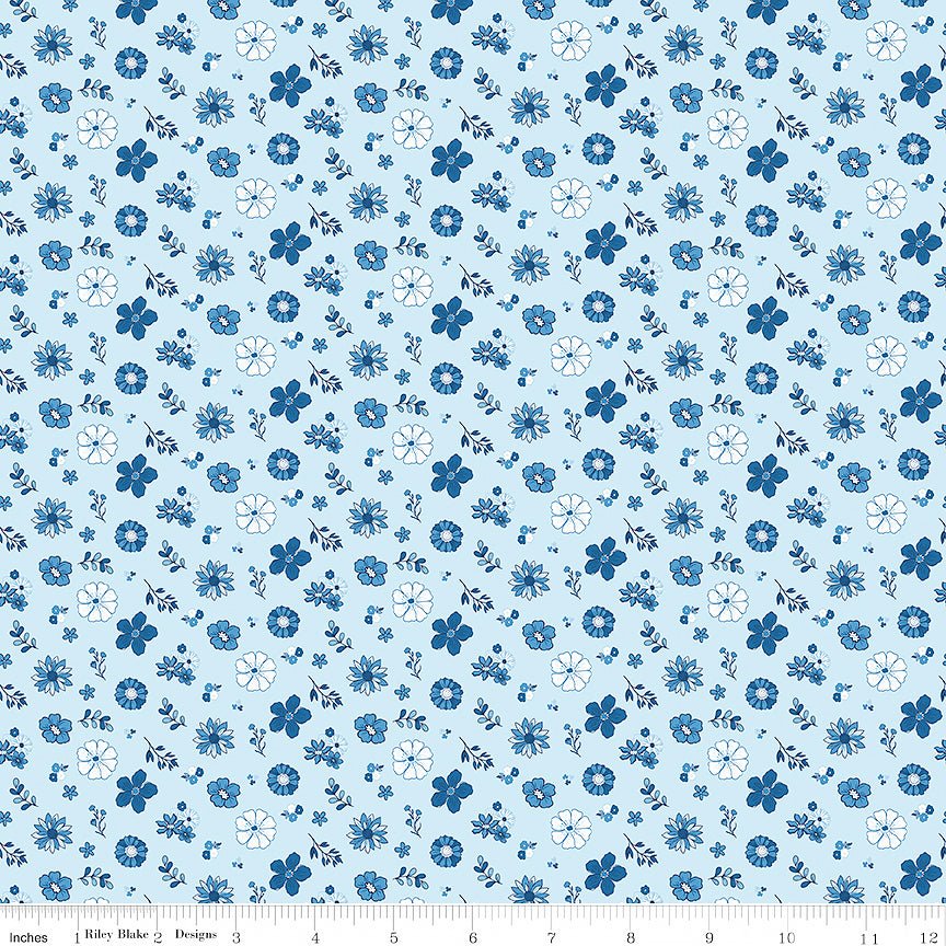 Blue Blooms & Threads Floral Blue - Riley Blake from Fort Worth Fabric Studio