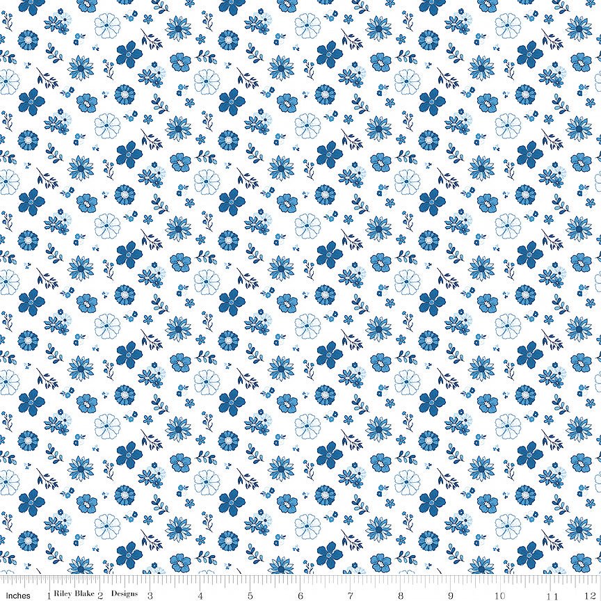 Blue Blooms & Threads Floral White - Riley Blake from Fort Worth Fabric Studio