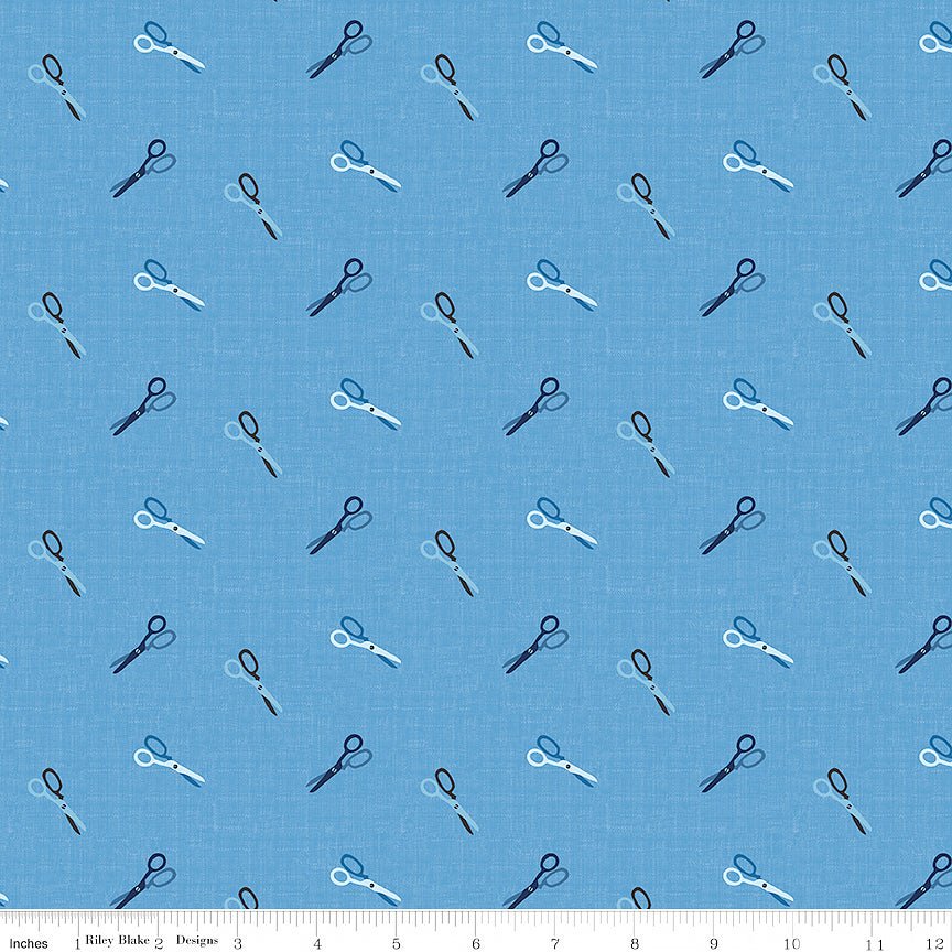 Blue Blooms & Threads Scissors Blue - Riley Blake from Fort Worth Fabric Studio