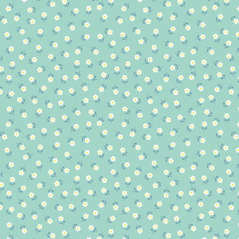 Boho Blooms Little Daisies Cream/Aqua - Lewis & Irene from Fort Worth Fabric Studio
