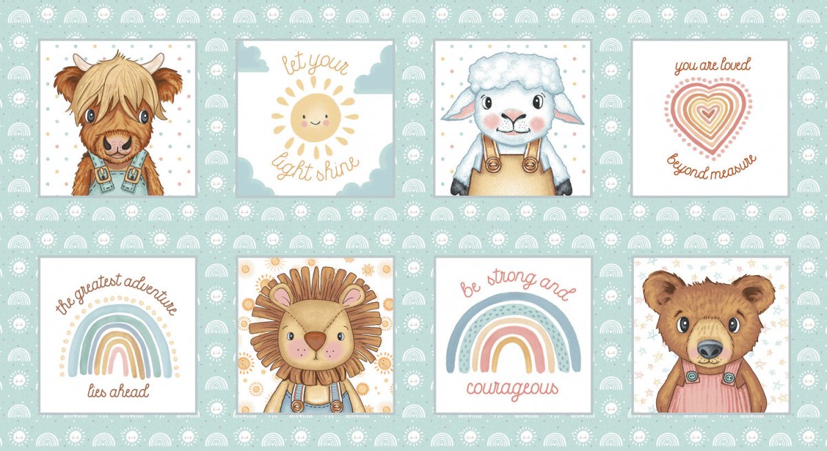 Boho Buddies 24" Block Panel Light Teal - Henry Glass from Fort Worth Fabric Studio