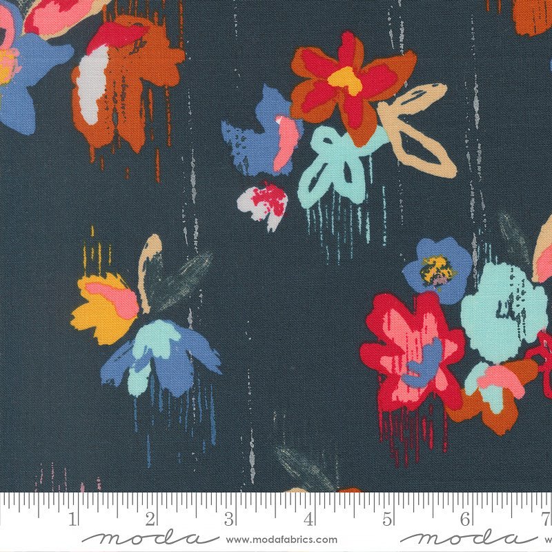 Boho Haven Brush Stroke Florals Deep Sea - Moda from Fort Worth Fabric Studio