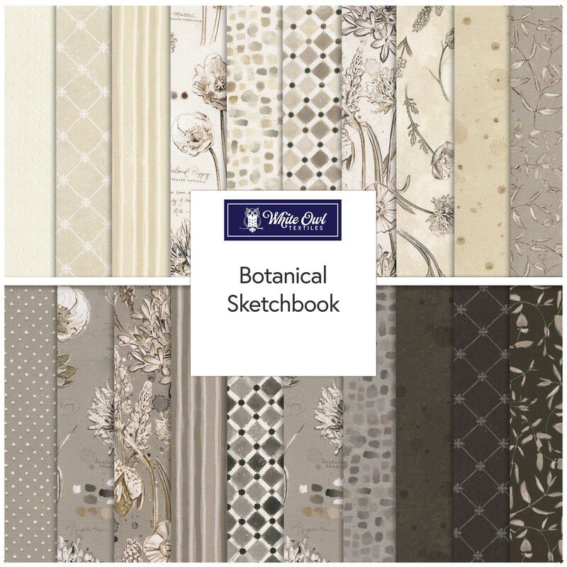 Botanical Sketchbook 10" Squares - White Owl Textiles from Fort Worth Fabric Studio