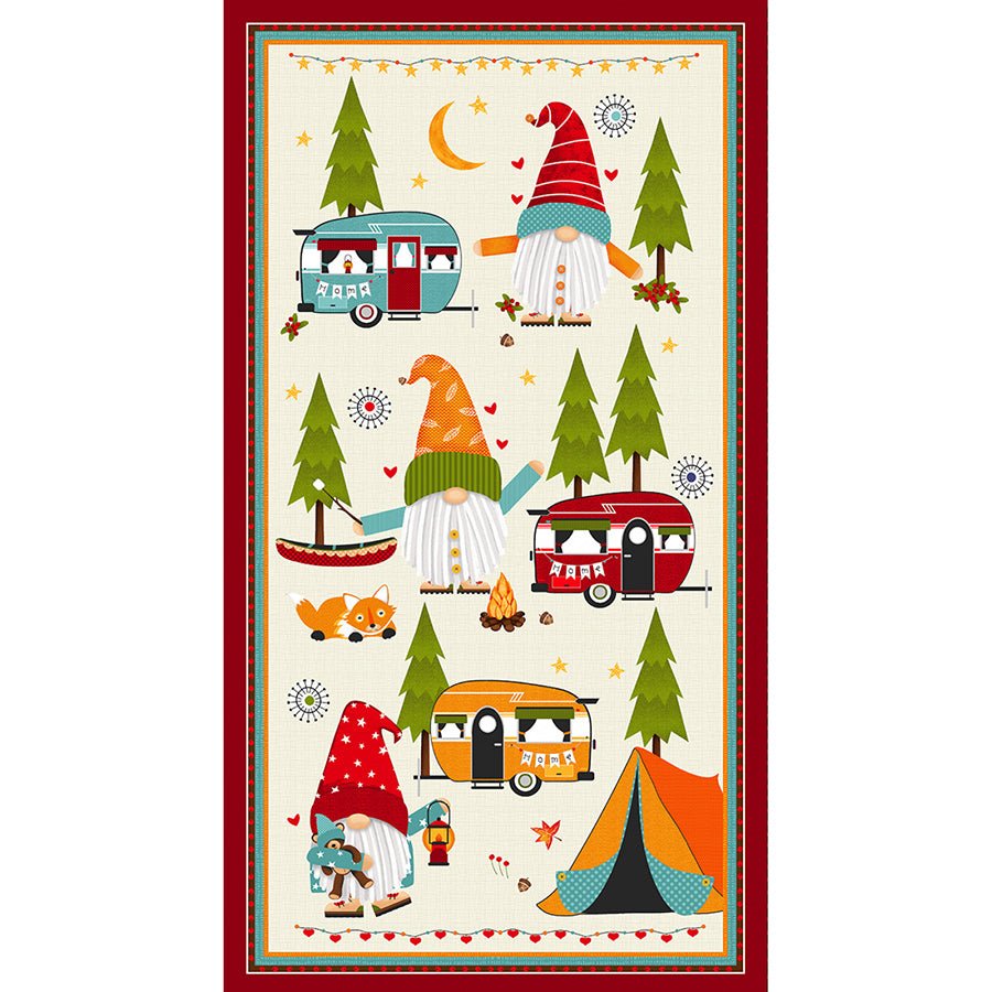 Camping Gnomes 24" Panel Off White - Studio E from Fort Worth Fabric Studio