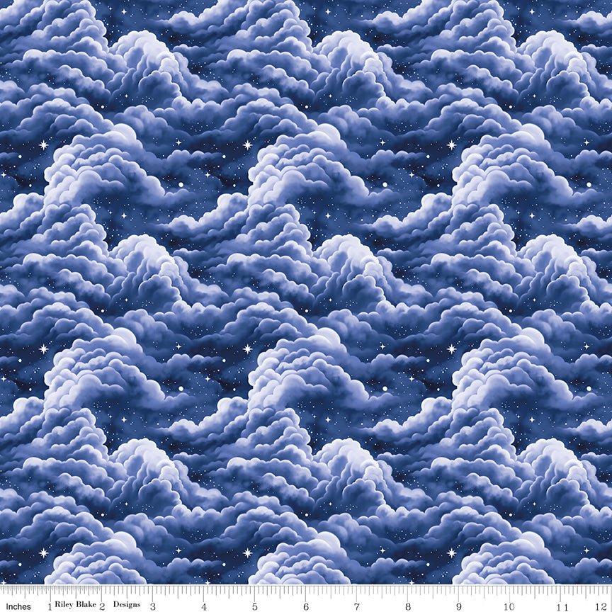 Celtic Cats Clouds Navy - Riley Blake from Fort Worth Fabric Studio