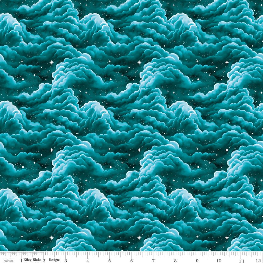 Celtic Cats Clouds Teal - Riley Blake from Fort Worth Fabric Studio