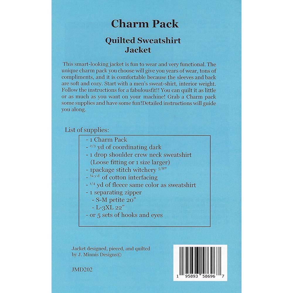 Charm Pack Quilted Sweatshirt Jacket Pattern by J. Minnis Designs - J. Minnis Designs from Fort Worth Fabric Studio