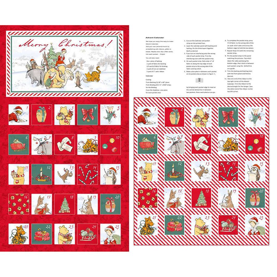 Christmas at Pooh Corner 36" Advent Calendar Panel Red - Studio E from Fort Worth Fabric Studio