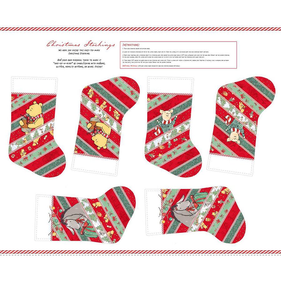 Christmas at Pooh Corner 36" Stockings Panel Red/Green - Studio E from Fort Worth Fabric Studio