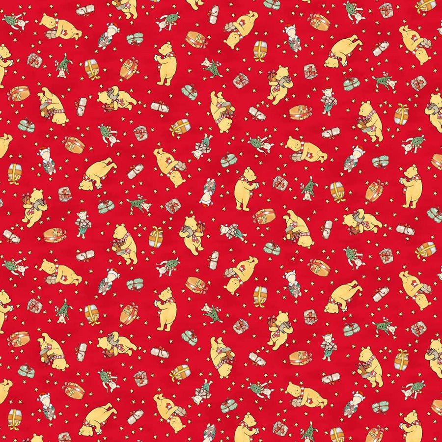 Christmas at Pooh Corner Bears & Bundles Red - Studio E from Fort Worth Fabric Studio