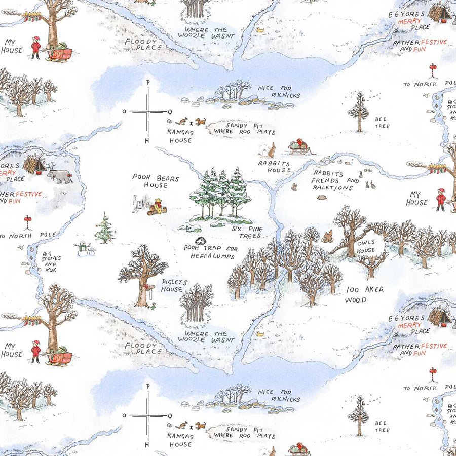 Christmas at Pooh Corner Frosted Acre Wood Snow - Studio E from Fort Worth Fabric Studio