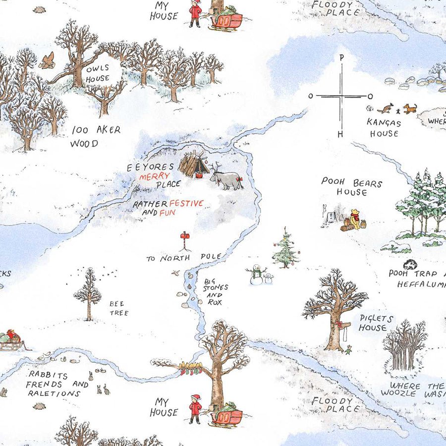 Christmas at Pooh Corner Minky Frosted Acre Wood Snow Yardage by Studio E