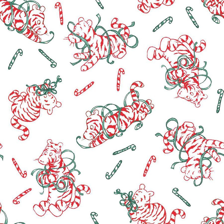 Christmas at Pooh Corner Peppermint Tigers White/Red – Remnant 31″ × 44″ - Studio E from Fort Worth Fabric Studio