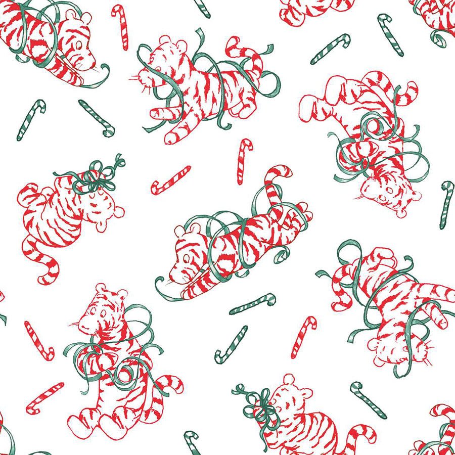 Christmas at Pooh Corner Peppermint Tigers White/Red - Studio E from Fort Worth Fabric Studio