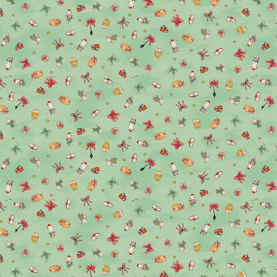 Christmas at Pooh Corner Piglets Light Green – Remnant 18″ × 44″ - Studio E from Fort Worth Fabric Studio