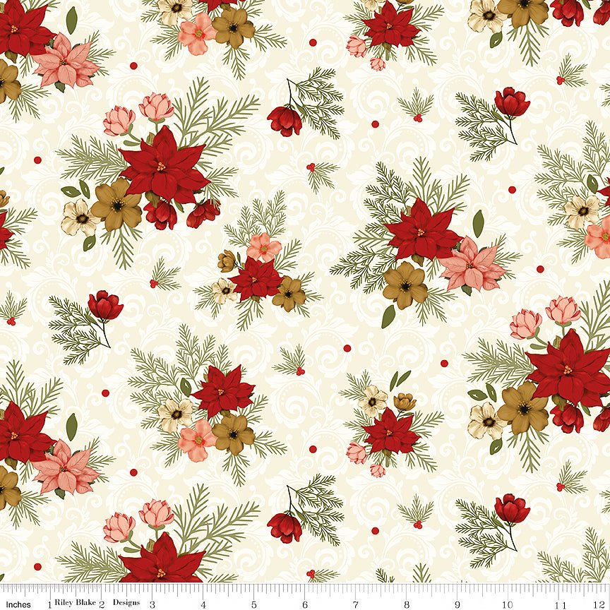 Christmas Greetings Florals Cream - Riley Blake from Fort Worth Fabric Studio
