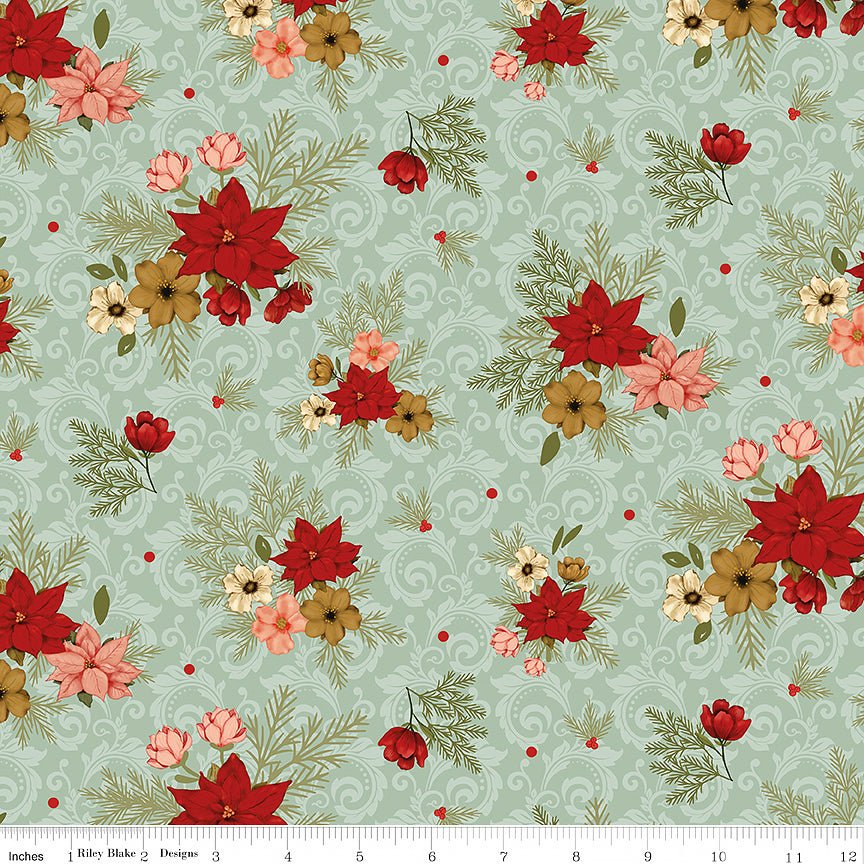 Christmas Greetings Florals Sage - Riley Blake from Fort Worth Fabric Studio