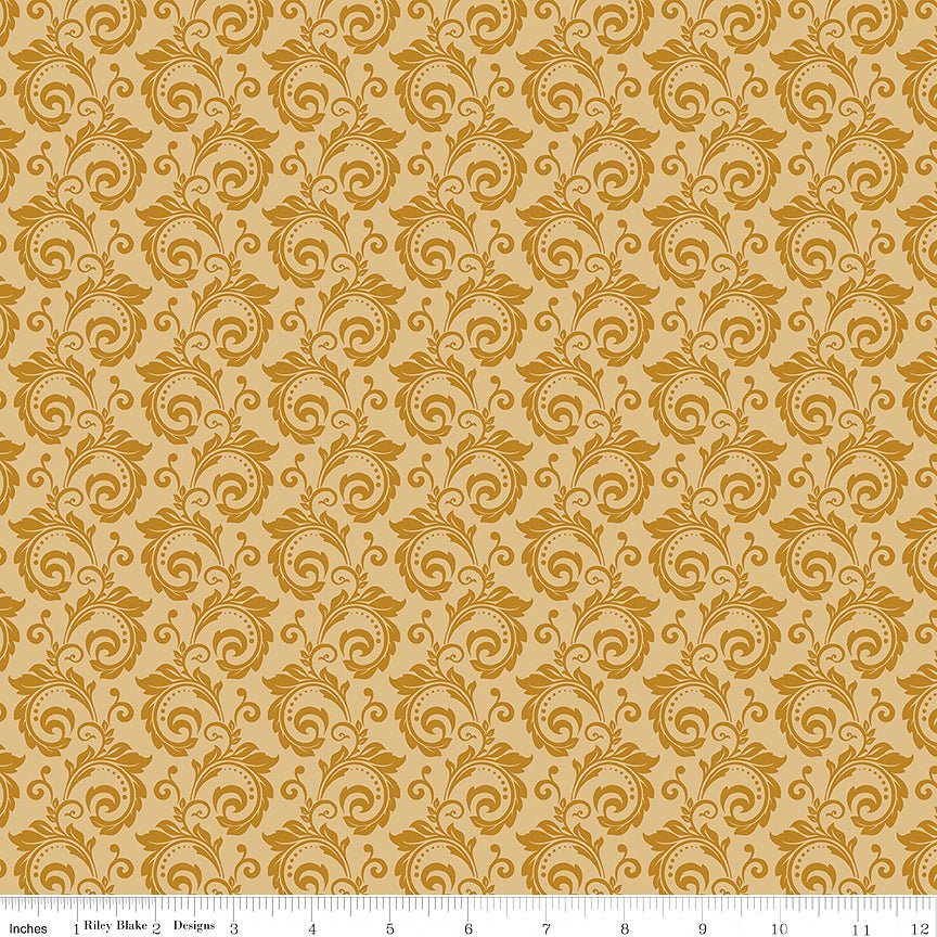 Christmas Greetings Scroll Gold – Remnant 32″ × 44″ - Riley Blake from Fort Worth Fabric Studio