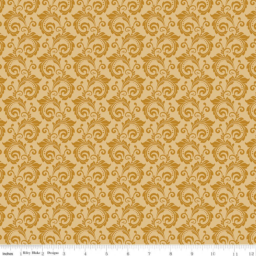 Christmas Greetings Scroll Gold - Riley Blake from Fort Worth Fabric Studio