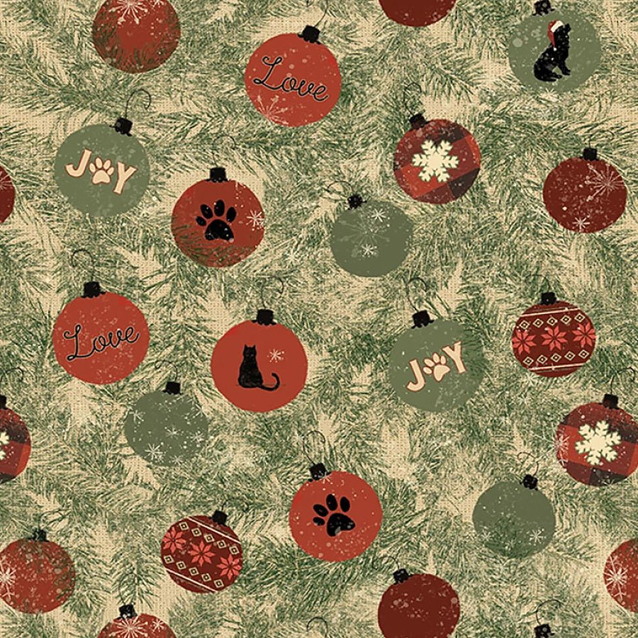 Christmas Tails Ornaments Butter - Clothworks from Fort Worth Fabric Studio