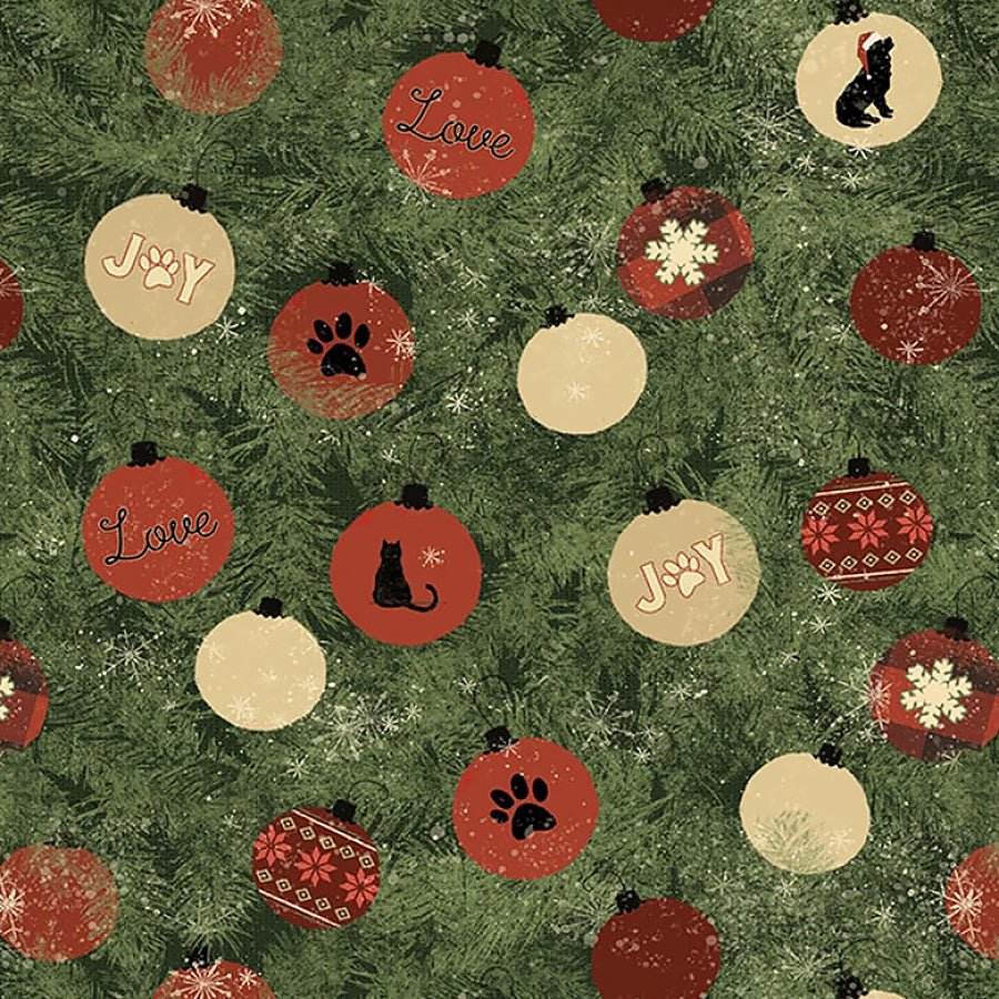 Christmas Tails Ornaments Forest - Clothworks from Fort Worth Fabric Studio