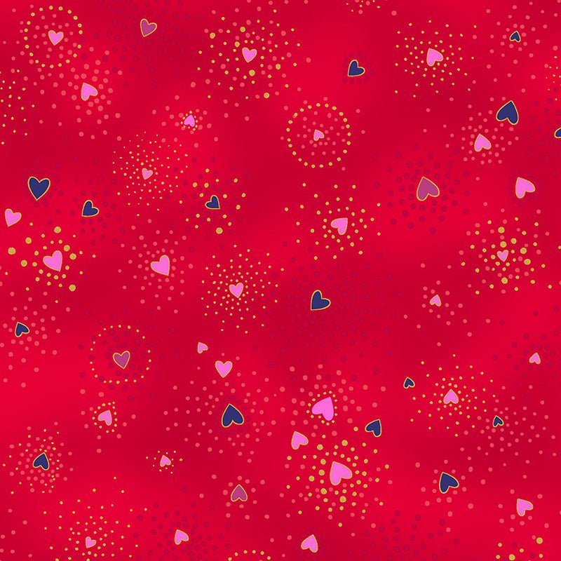 Clothworks Laurel Burch Basic Heart Light Red Gold Metallic 1 Yard Cut - Clothworks from Fort Worth Fabric Studio