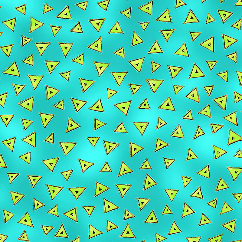 Clothworks Laurel Burch Basic Triangle Aqua Gold Metallic 1 Yard Cut - Clothworks from Fort Worth Fabric Studio