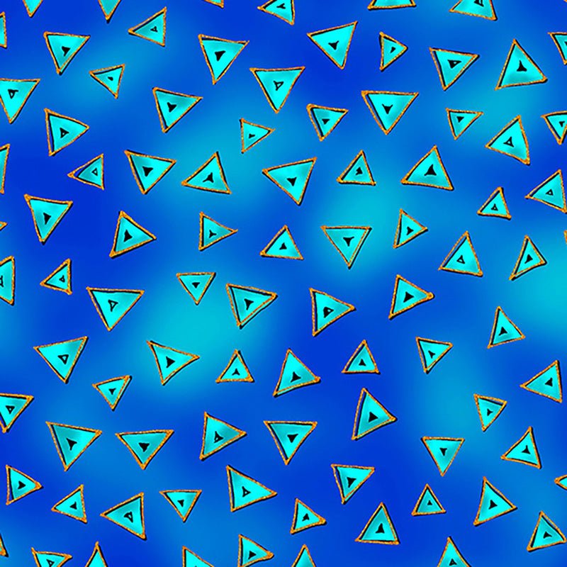 Clothworks Laurel Burch Basic Triangle Dark Aqua Gold Metallic 1 Yard Cut - Clothworks from Fort Worth Fabric Studio