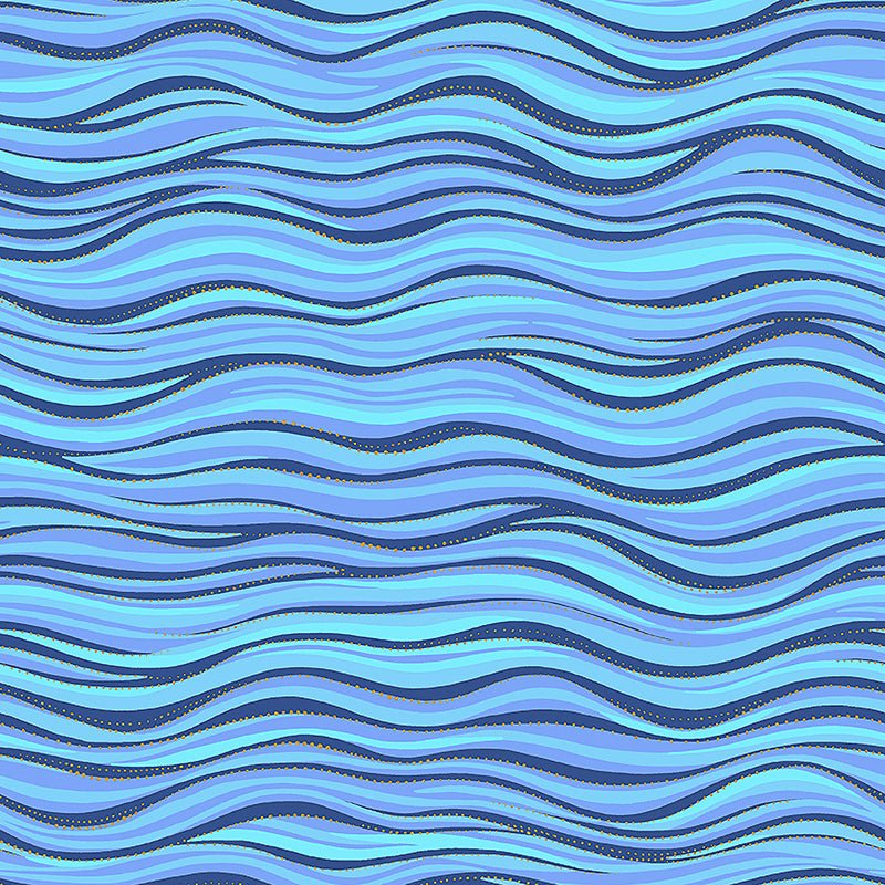 Clothworks Laurel Burch Basic Wave Dark Blue Gold Metallic 1 Yard Cut - Clothworks from Fort Worth Fabric Studio