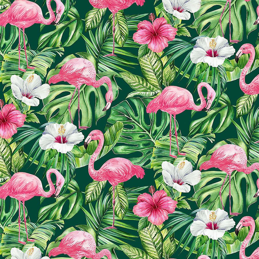 Coastal Breeze Flamingo Flowers Dark Green Multi - Northcott from Fort Worth Fabric Studio
