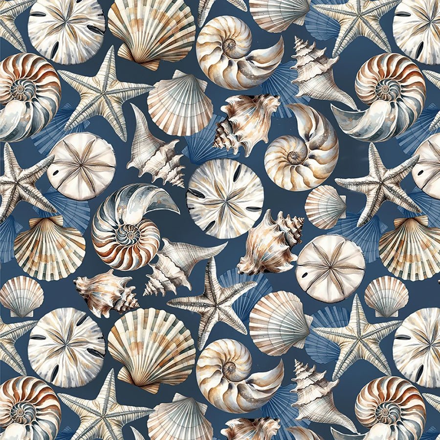 Coastal Escape Coastal Shells Dark Blue - Benartex from Fort Worth Fabric Studio