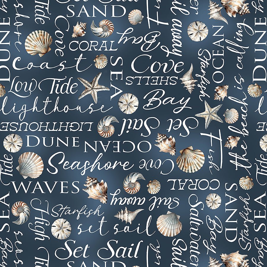Coastal Escape Coastal Words Dark Blue - Benartex from Fort Worth Fabric Studio